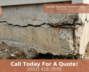 Stem wall damage inspection showing exposed rebar, horizontal cracking, and concrete spalling at a Phoenix residential property